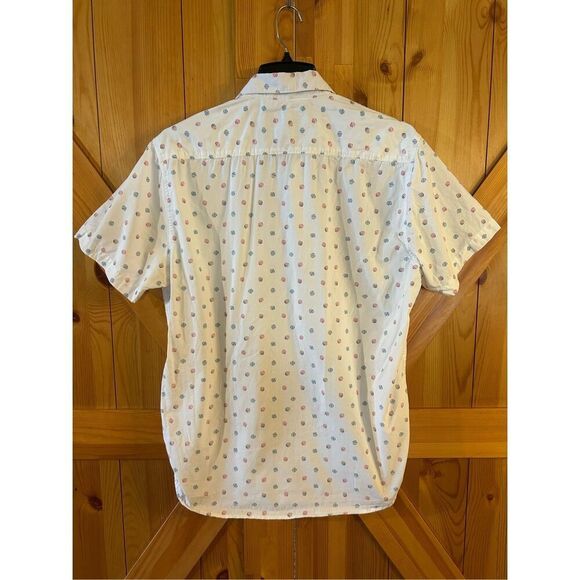 MBX Premium Goods Shirt Mens Large White Circle Print Button Short Sleeve Pocket - Picture 6 of 7